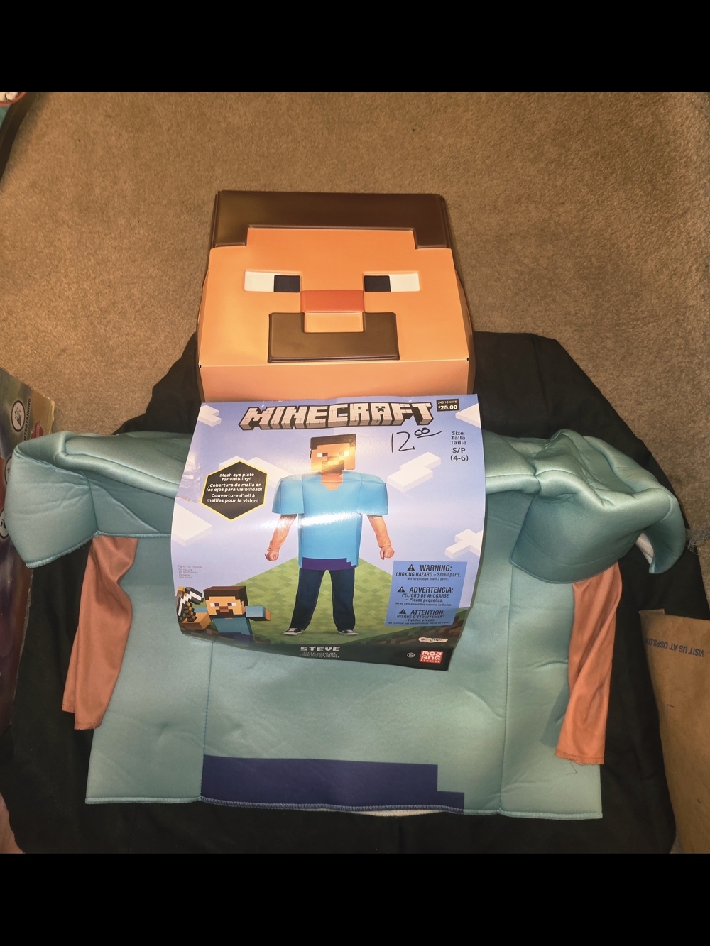 NWT Minecraft Steve Deluxe Costume Top & Mask Set Kids Size Small 4-6